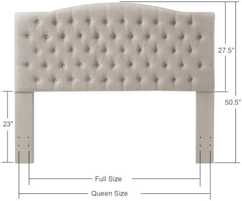 24KF Upholstered Tufted Button Linen Fabric Headboard,Comfortable Fashional Headboard Queen/Full Size,Linen