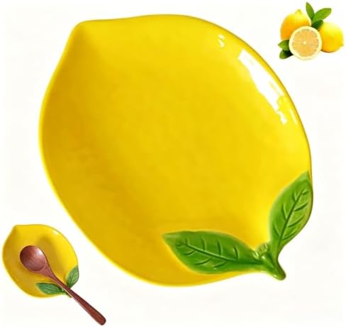 Ceramic Spoon Rest for Stove Top & Kitchen Counter Spoon Holder for Stove & Cooking Spoon Holder for Ladle Cute Coffee Spoon Rest Utensil Rest Spatula Rest, Lemon Kitchen Decor & Accessories (Yellow)