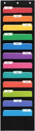 12 Pocket File Folder Pocket Chart, Black, 14" W x 55" T