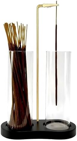 Glass Incense Holder, Black Incense Sticks Burner Holder with Storage,Hang Upside Down Incense Holder for Sticks with Ash Catcher for Meditation Yoga Spa Room (Black)