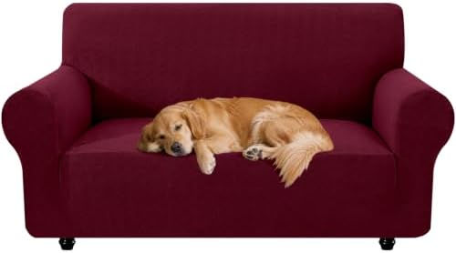 XINEAGE Stretch 2 Seater Slipcover, Non-Slip Pet Couch Cover,Wine Red