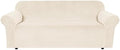 H.VERSAILTEX Stretch Velvet Sofa Covers for 3 Cushion Couch Covers Furniture Protector Soft with Non Slip Elastic Bottom, Crafted from Thick Comfy Rich Velour (Sofa 72"-90", Butter Cream)