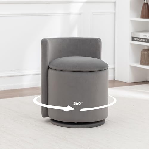 MINCETA Vanity Chair with Storage, 360° Swivel Accent Chair, Gray