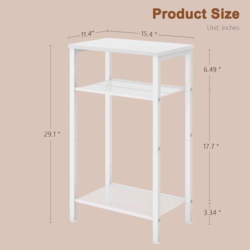 Hoctieon 3 Tier End Table, Telephone Table, Narrow Side Table with Storage, Nightstand for Small Spaces, Metal Frame, for Living Room, Bedroom, Sofa Couch, Hall, Easy Assembly, White