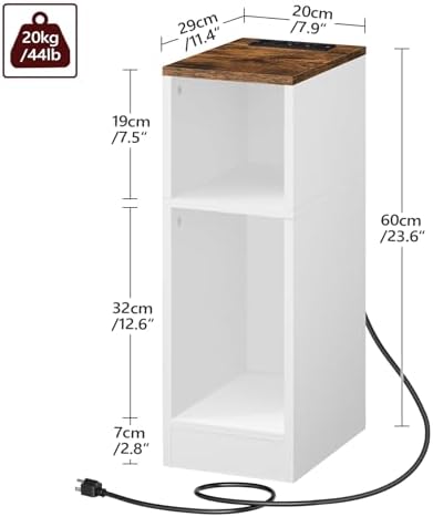 MAHANCRIS Narrow Nightstand, Narrow End Table with Charging Station