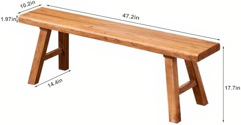 47.2in Wood Bench Indoor – Rustic Farmhouse Entryway Bench, Skinny Bench Design, Made of Extra-Thick Solid Wood, Perfect for Dining Room, Hallway, or End of Bed