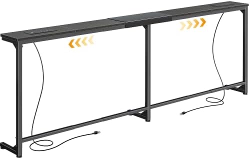 Huuger 63.4-78.3'' Extendable Behind Couch Table with Outlets, Black