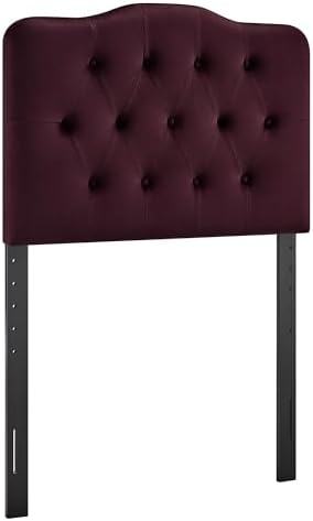 Modway Annabel Performance Velvet Adjustable Twin Headboard in Mulberry - Stain-Resistant Padded Headboard Only with Diamond Button Tufting and 7 Height-Adjustable Positions