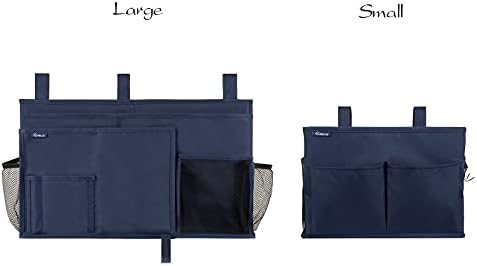 Surblue Bedside Caddy Hanging Organizer Storage Bag Pocket for Bunk, Hospital, College Dorm Rooms, Baby Bed Rails, Camp - 4 Pockets, 2 Hooks (Blue)