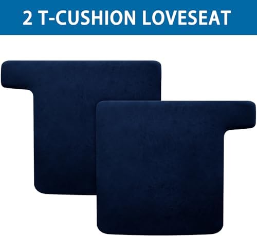 T Cushion Loveseat Sofa Cover Leather-Look 2PC Stretch Sofa Seat Cushion Slipcover Individual Couch Seat Covers with Elastic Bands, Pet-Friendly, Non-Slip, Easy Fit - Navy