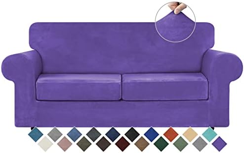 WEERRW Velvet Stretch 3 Pieces Couch Cover for Sofa Washable, Purple