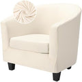 Barrel Chair Covers 2 Piece, Round Couch Covers Club Chair Slipcover with Cushion Cover, Beige Soft Stretch Armchair Slipcovers with Elastic Bottom Washable Furniture Protector for Pet Dog