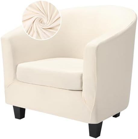 Barrel Chair Covers 2 Piece, Round Couch Covers Club Chair Slipcover with Cushion Cover, Beige Soft Stretch Armchair Slipcovers with Elastic Bottom Washable Furniture Protector for Pet Dog