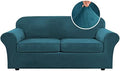 H.VERSAILTEX Real Velvet Plush 3 Piece Stretch Sofa Covers Couch Covers for 2 Cushion Couch Sofa Slipcovers Width Up to 90 Inch Feature Thick Soft Stay in Place (Large Sofa, Deep Teal)
