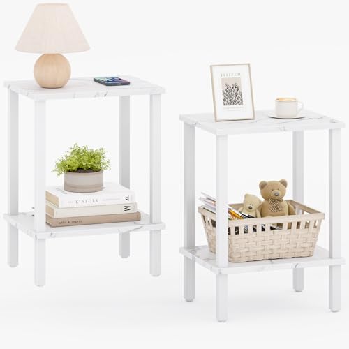 TUTOTAK End Table, Set of 2, Side Table, Nightstand, 2-Tier Storage Shelf