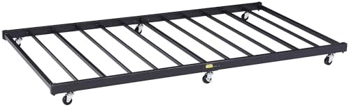 VECELO Twin Trundle Bed Frame Only/Roll Out/Enhanced & Up-Graded Metal Slats Support with Lockable Casters, Black