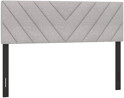 KOMFOTT Linen Fabric Upholstered Headboard for Full/Queen Size Bed, Rectangular Headboard with Solid Wood Legs & Adjustable Width, Padded Full/Queen Bed Headboard, Easy Assembly, Gray