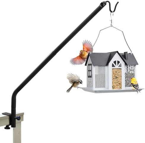 Kingsyard Heavy Duty Deck Hook, 27"-39" Adjustable Metal Deck Railing Hooks for Hanging Bird Feeders, Planters, Suet Baskets, Lanterns, Wind Chimes, Clamp Mounted
