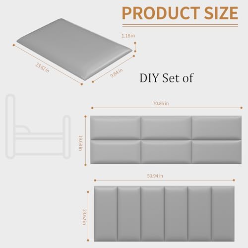 Headboards Wall Panel for Twin, Self-Adhesive 3D Upholstered Panel for Bedroom/Living Room (6 Pieces 9.84 in x 23.6 in)