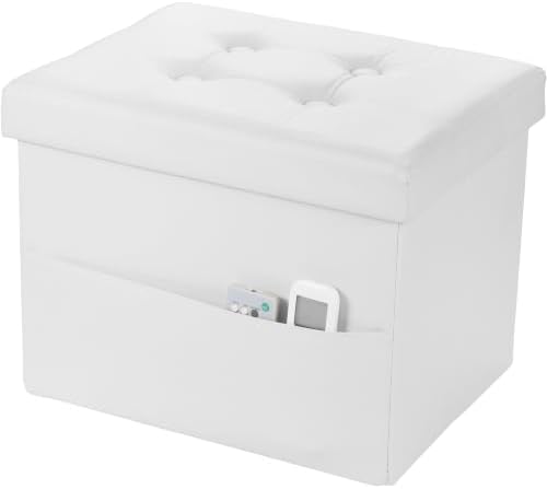 Bsketa Storage Ottoman Bench,16 Inch Folding Leather Foot Rest Stool, White