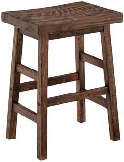Alaterre Furniture Pomona Solid Wood Bar Stool, Rustic Brown, 26”
