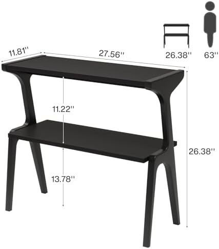Tribesigns Set of 2 Solid Wood End Table, 2-Tier Modern Black End Table with Storage Shelves, Tall Slim Side Table for Couch with Unique Legs, Long Bedside Table for Bedroom, Living Room