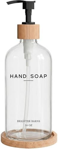 Glass Hand Soap Dispenser Bathroom Set by Brighter Barns - Hand Soap Dispenser for Kitchen Sink & Bathroom - Refillable Pump Bottle Set - Neutral Home Decor for Airbnb, Vacation Rental, Hotel (Clear)