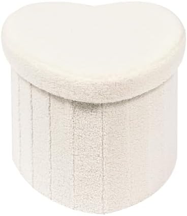 B FSOBEIIALEO Storage Ottoman Heart Shaped Ottoman with Storage,Cream White