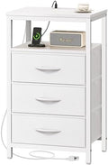 Huuger Nightstand with Charging Station, 27.6 Inch Bedside Table,Side Table