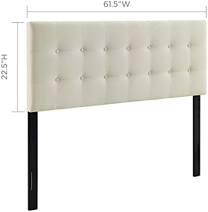 Modway Emily Tufted Button Linen Fabric Upholstered Queen Headboard in Ivory
