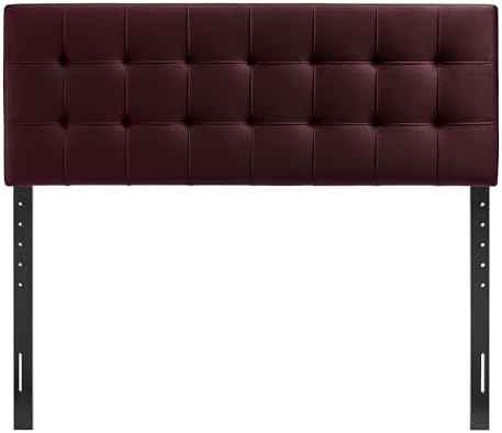 Modway Lily Performance Velvet Full Size Headboard with Biscuit Tufting in Mulberry - Stain-Resistant Upholstery with Padded Design and 5 Height-Adjustable Mounts
