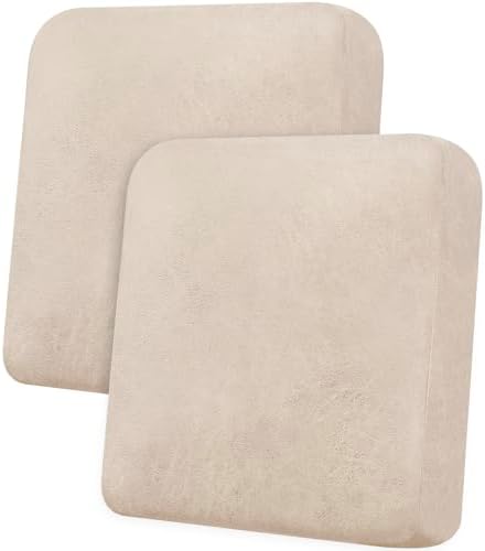 Loveseat Cushion Covers Leather-Look 2PC Stretch Love Seat Slipcover Sets for Living Room Individual Couch Seat Protector, Pet-Friendly, Non-Slip, Easy Fit - Beige