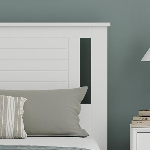 ComfIQ Serene Wood Panel Headboard with Horizontal Scoring, Full, White