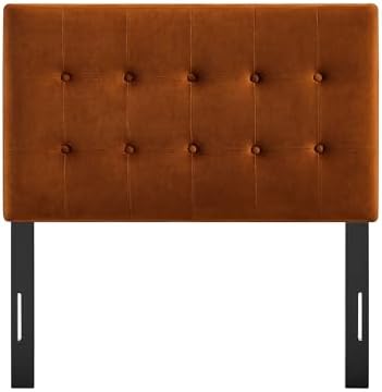 Modway Emily Twin Size Performance Velvet Headboard in Rust - Stain-Resistant Velvet Upholstery with Button Tufting and 7 Adjustable Height Positions
