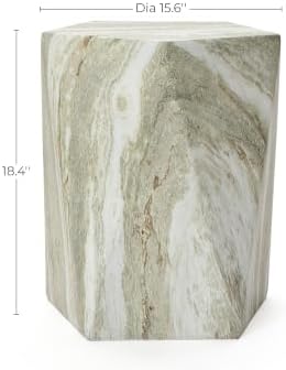 18" Pentagonal Concrete Side Table, Green Marble-Look Accent End Table