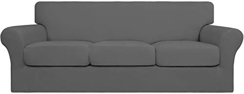 Easy-Going 4 Pieces Stretch Soft Couch Cover for Dogs - Washable Sofa Slipcover for 3 Separate Cushion Couch - Elastic Furniture Protector for Pets, Kids (Sofa, Grey, Large)