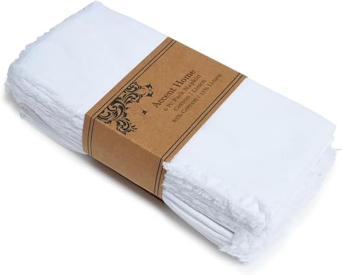 ACCENTHOME White Cotton Linen Napkin Set of 6 18x18 inch Dinner Napkins