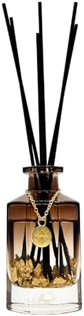 VANGIE Luxury Reed Diffuser for Home | Spiced Amberwood Warm & Woody Scent | Elegant Glass Bottle with Gold Flakes | Long-Lasting, Vegan | Bedroom, Living Room & Office