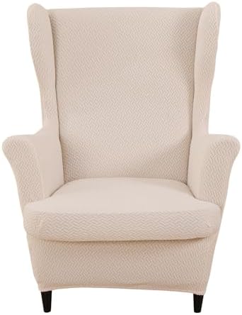 HAOYONG Jacquard Wingback Chair Cover Thickening Armchair Covers 2 Pieces Wingback Chair Slipcover Stretch Chair Slipcovers Removable Non-Slip Armchair Protector Cover with Elastic Bottom