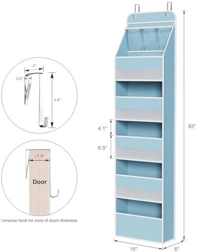 Univivi Fabric Over Door Hanging Organizer for Baby Nursery, Blue, 6-Shelf