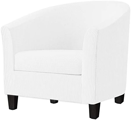 2 Piece Tub Chair Covers with Cushion Cover, Stretch Jacquard Furniture Cover,Armchair Protector Slipcover Removable Machine Washable (Cream White)