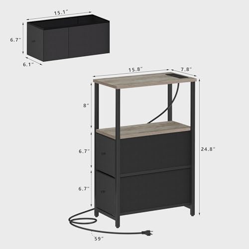 TUTOTAK Narrow End Table with Charging Station, Skinny Side Table