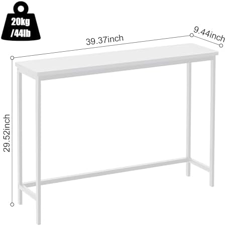 VASMIA Console Table, Entryway Table, Narrow Sofa Table, 39" Bamboo Hallway Table for Entryway, Living Room, Bedroom, Foyer, White