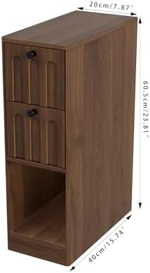 Narrow Walnut Nightstand Set of 2, Small Bedside Table, Wood Nightstand with Arched Drawer, Side End Table, Mid Century Modern Night Stand, Bedroom, Small Spaces, Slim