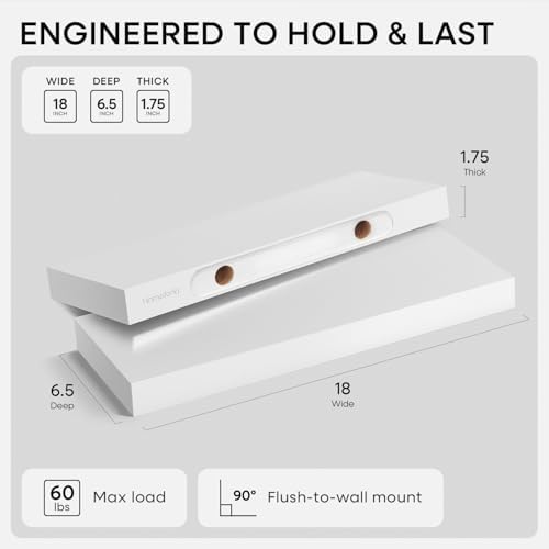 Homeforia 18 Inch Floating Shelves, High-End Solid Pine Wood, Set of 4