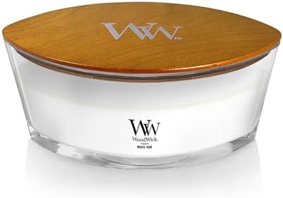 WoodWick White Teak Gifts for Women and Men, 16 oz Ellipse Candle with Crackling Wick (Pack of 2)