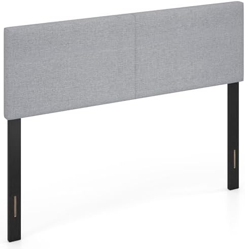 GIANTEX Linen Upholstered Headboard, Queen/Full Size Vertical Quilted Fabric Head Board with Wood Support Legs, Attach Frame, Width Adjustable Modern Bed Headboard Only (Gray)