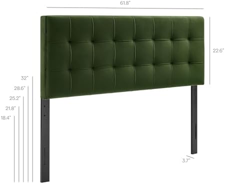 Modway Lily Performance Velvet Queen Size Headboard with Biscuit Tufting in Moss Green - Stain-Resistant Upholstery with Padded Design and 5 Height-Adjustable Mounts