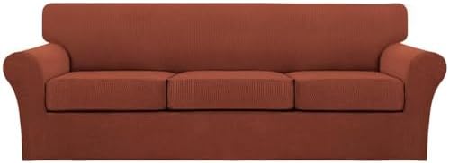 Turquoize 4 Piece Sofa Covers for 3 Cushion Couch Sofa Slipcover Soft Couch Cover for Dogs Washable Furniture Cover with 3 Individual Large Cushion Covers Feature Fabric (Large Sofa, Rust)