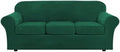 H.VERSAILTEX Modern Velvet Plush 4 Piece High Stretch Sofa Slipcover Sofa Cover Furniture Protector Form Fit Thick Velvet Sofa Cover for 3 Cushion Couch Width Up to 90 Inch (Sofa,Vintage Green)